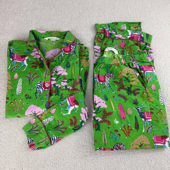 Printfresh Other - Printfresh Forest Organic Cotton Long Pajama Set Women Small Green Zebra Trees